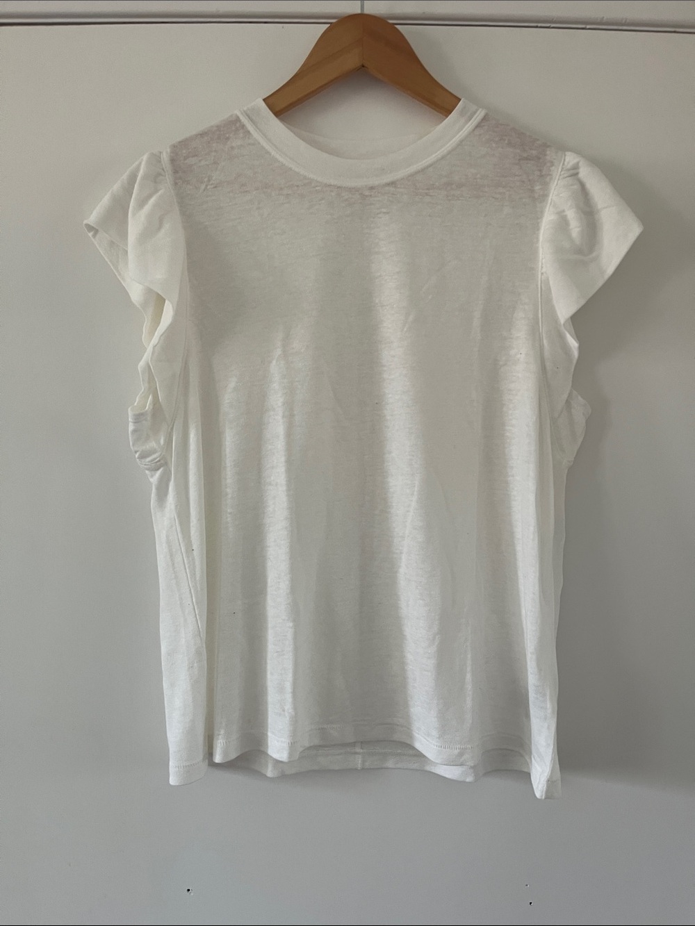 Gap Linen-blend flutter puff sleeve shirt